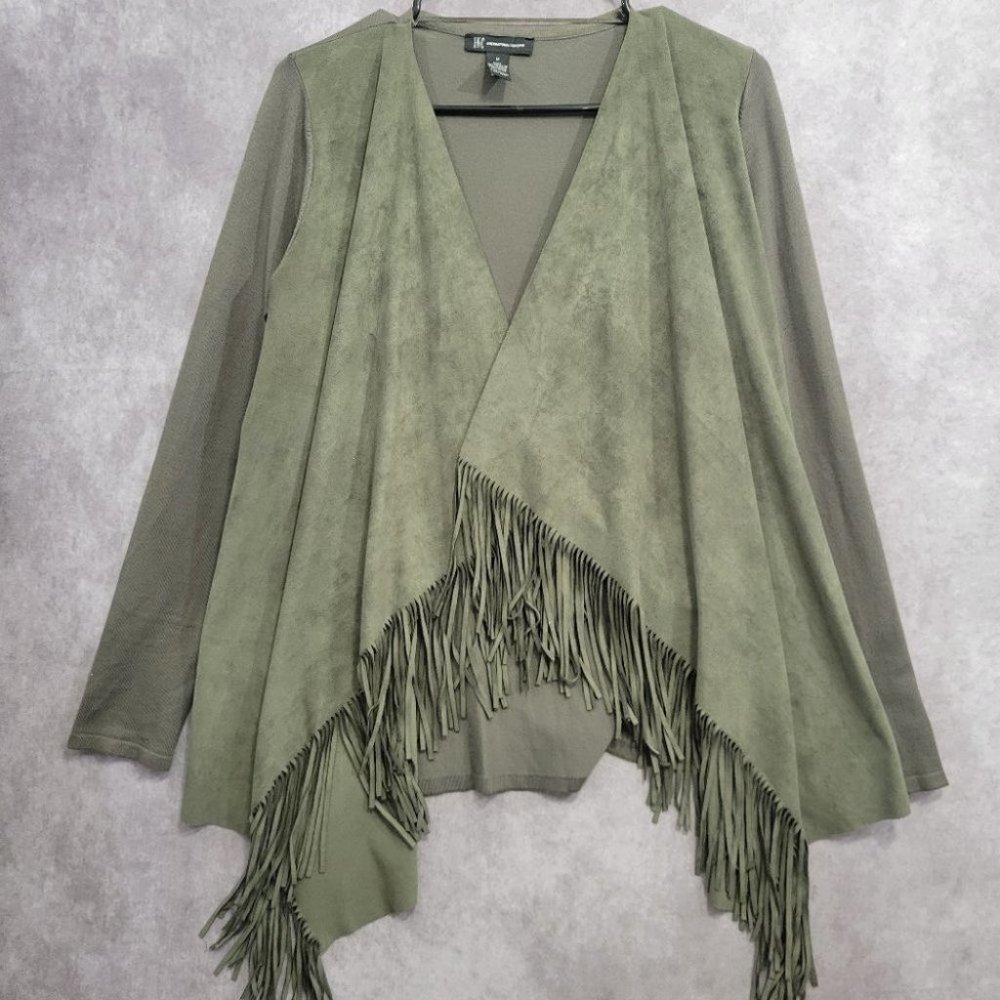 INC International Concepts Faux Suede Fringe Boho Cardigan size Medium